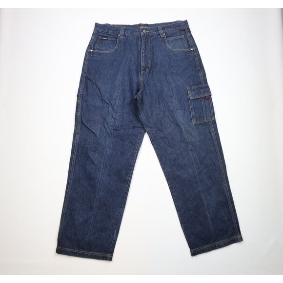 Vintage FUBU Mens 40x34 Distressed Heavyweight Baggy Wide Leg Cargo Denim Jeans